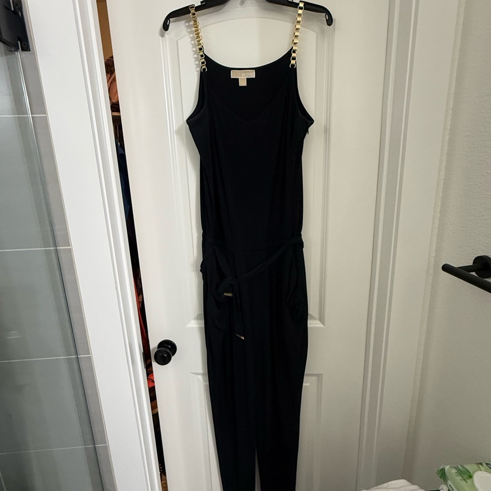 Michael Kors Navy Blue Jumpsuit with Gold Chain Straps